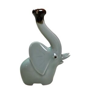 Vintage Ceramic Elephant Bud Vase Knick Knack Upturned Trunk Grey/Brown